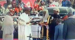 Buhari taking oath of allegiance at the  swearing in ceremony in Abuja.